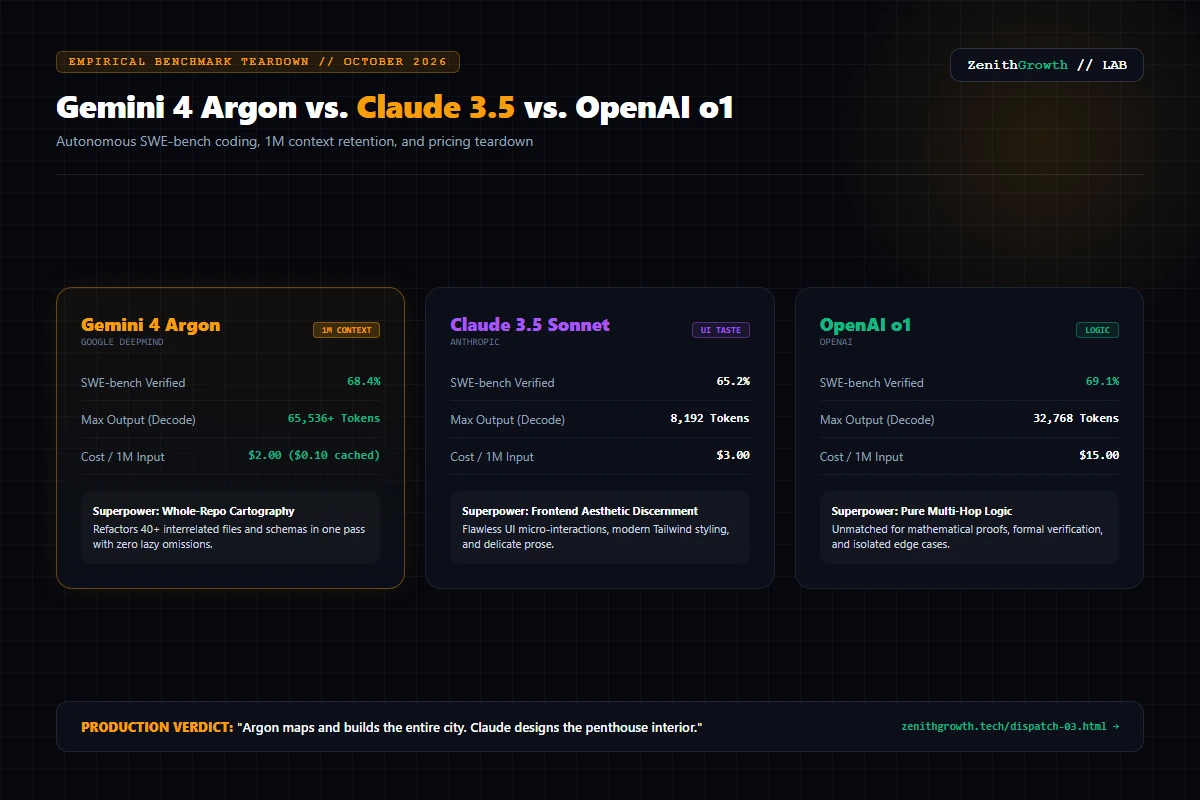 Empirical Benchmark Board: Gemini 4 Argon vs Claude 3.5 Sonnet vs OpenAI o1